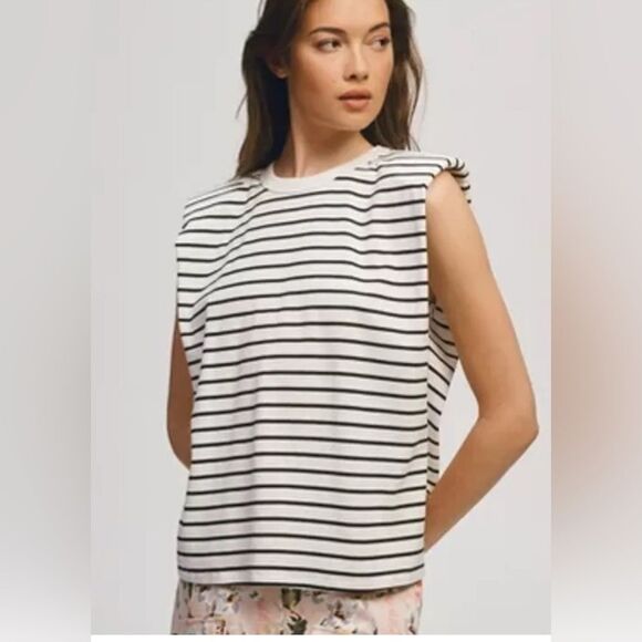 Anthropologie Black and White Boxy Muscle Tee - Picture 1 of 12